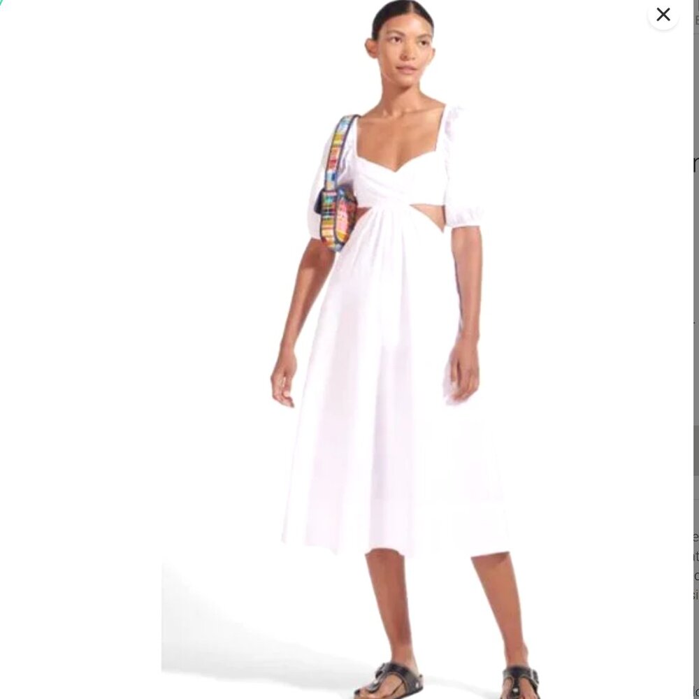 STAUD NWT White Carina Cutout Midi Dress, Size Large